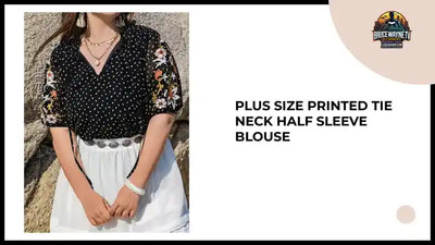 Plus Size Printed Tie Neck Half Sleeve Blouse by@Outfy