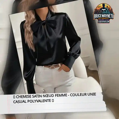 🎀 Chemise Satin N&oelig;ud Femme - Couleur Unie Casual Polyvalente 🎀 by@Outfy