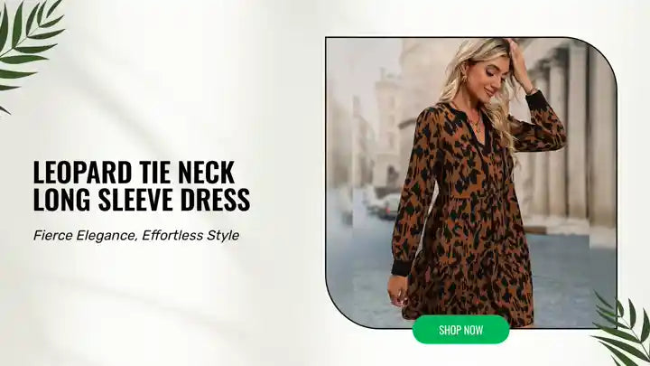 Leopard Tie Neck Long Sleeve Dress by@Outfy