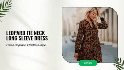 Leopard Tie Neck Long Sleeve Dress by@Outfy