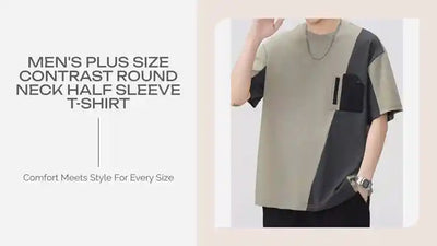 Men&#039;s Plus Size Contrast Round Neck Half Sleeve T-Shirt by@Outfy