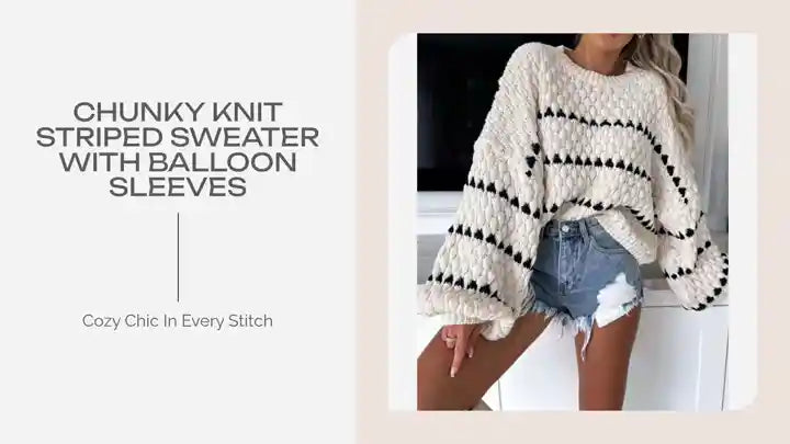 Chunky Knit Striped Sweater with Balloon Sleeves by@Outfy
